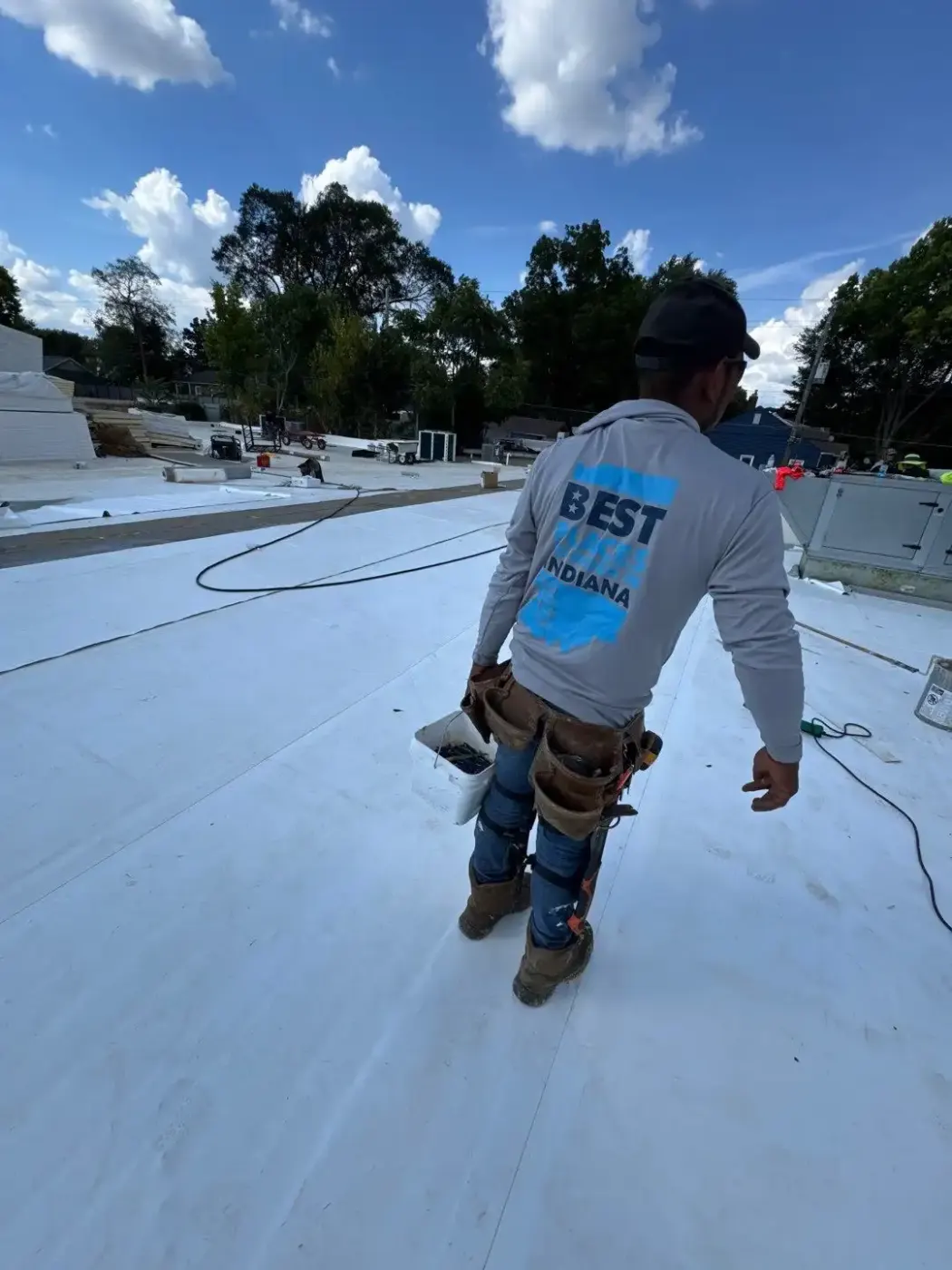 Tarping and dry-in on a Brownsburg commercial roof